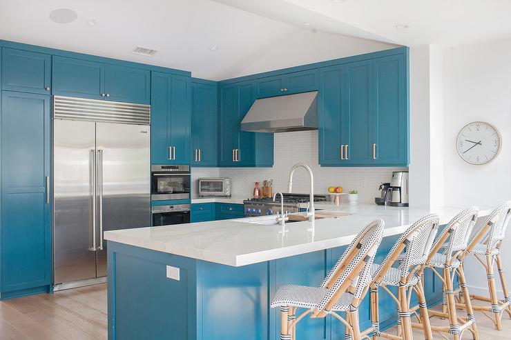 Neon Blue Kitchen Islands and Cabinets